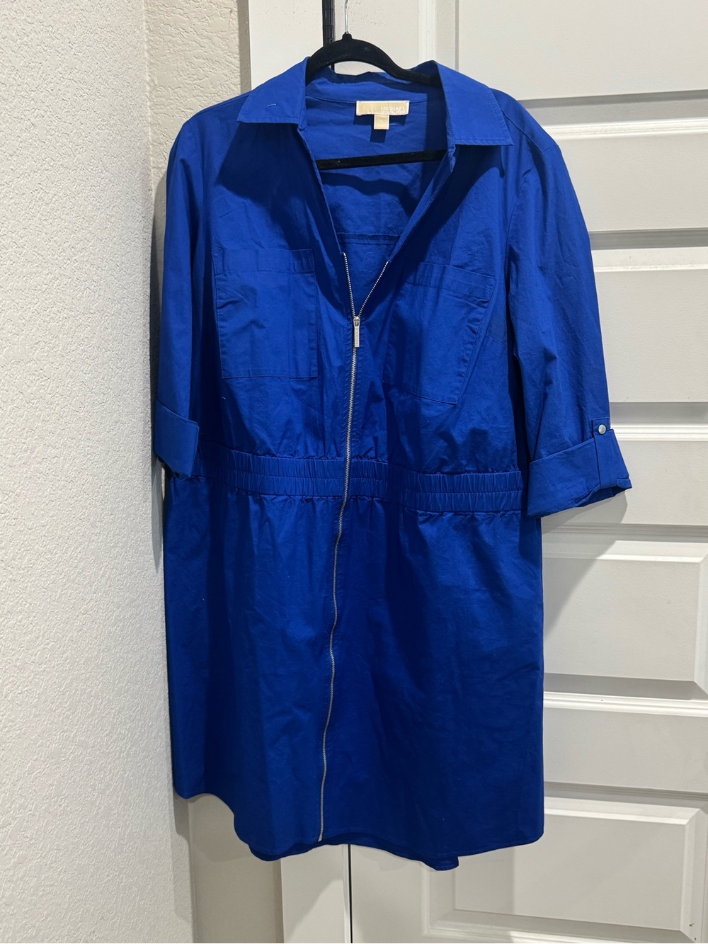 Michael Kors Cobalt Blue Zip-Front Midi Dress